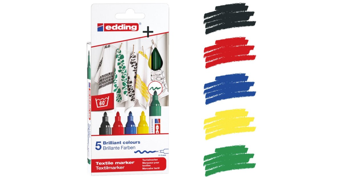 Edding 4500 Textile Marker Pack of 5, Basic Colors